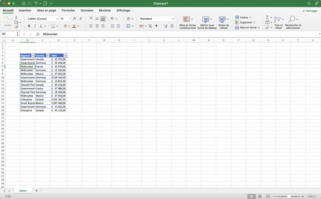 Screenshot of an excel sheet