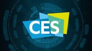 Logo du salon CES avec un arrière plan futuriste