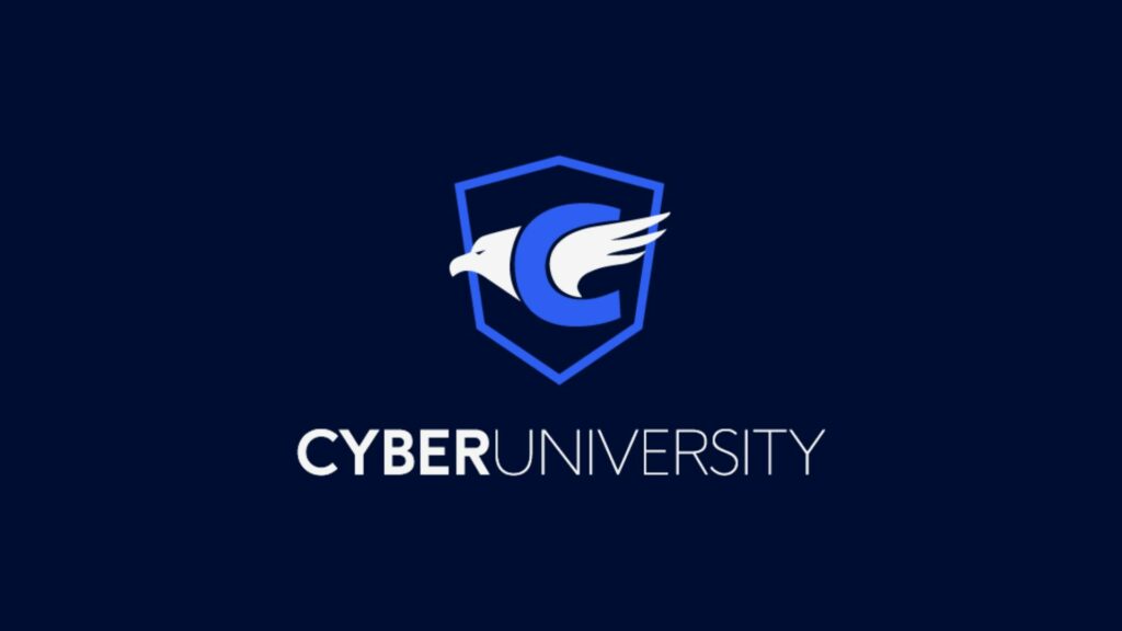 Logo de la cyberuniversity sur fond bleu marine